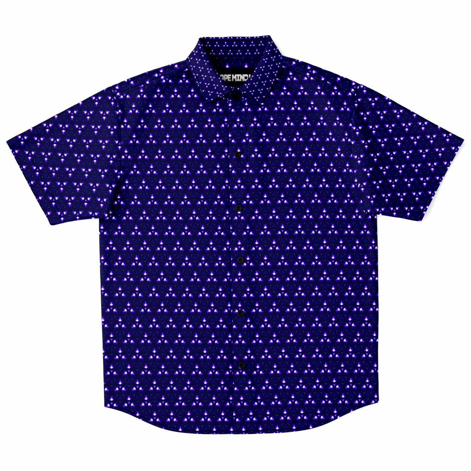 Mystical Visions: Purple Abstract Short Sleeve Button-Down Shirt_7066